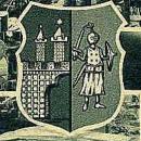 Herb Kamiennej Góry (Landeshut) na przedwojennej karcie reklamowej z 1934 r.